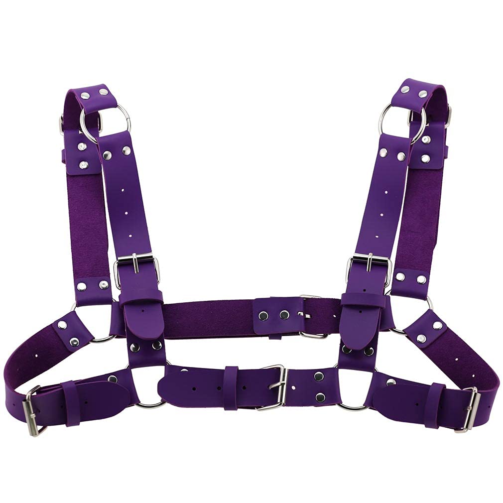 Show muscle leather Adjustable Belt Suspender Harness Punk Goth Chest shoulder Strap Braces Body strap, Purple, One Size