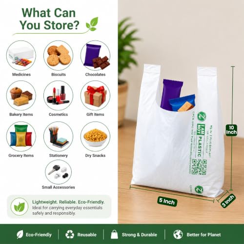 Image of ECOZ Compostable & Biodegradable Carry Bags | Eco-Friendly Plastic-Free Shopping Bag for Grocery, Food, Retail & Vegetables | 8x10 Inch | Approx Pack of 200 | Load 1kg Capacity | for Supermarket