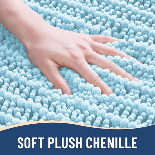 Image of Arotive Luxury Bathroom Ruuner Rugs 30x17, Extra Soft Thick Absorbent Shaggy Chenille Bath Rugs, Machine Wash Dry, Bath Mats for Bathroom Floor, Tub and Shower, Home Decor Accessories, Blue