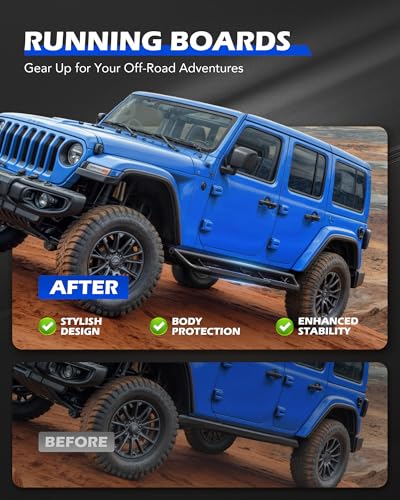 Image of Running Boards Compatible with Jeep Wrangler JL Unlimited 4 Door 2018-2025, 6.3 inch Side Steps with Paintable Step Plates, Heavy Duty Triple-Shield Anti-Corrosion Technology Nerf Bar, Single Stair