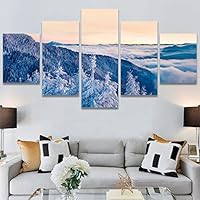 SIGNWIN 5 Panel Canvas Wall Art Modern Art Expressive Farmhouse/Country Landscape Mountain Top Multicolor Photography for Home Decorations Ready to Hang - 60