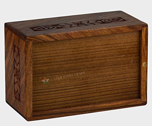 Star India Craft Borders Wooden Urns For Human Ashes Adult Funeral Urn, Beautifully Handmade & Handcrafted Wooden Cremation Urns For Ashes Engraving, Wooden Box (Natural, Large - 180 Cu/In) #TOP3