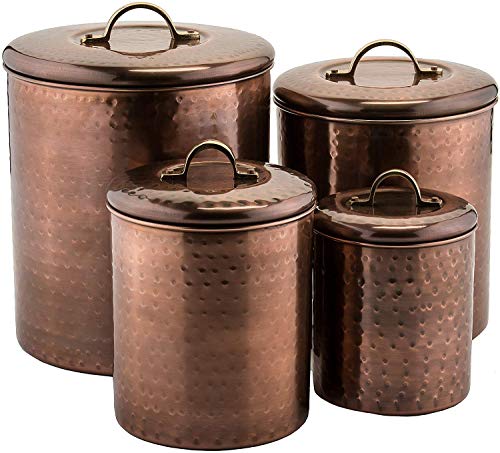 Nusteel Hammered 4 Qt Stainless Steel, Beautiful Food Storage Container For Kitchen Counter, Tea, Sugar, Coffee, Caddy, Flour Canister With Rubber Seal Lid, Copper Antique #TOP4
