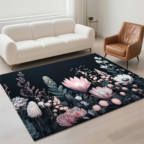 Tapis de salon 120x180cm noir moderne lavable et antidérapant