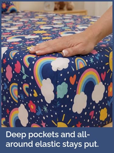 Image of Kids Full Size Rainbow Sky Bed Sheets - 4 Piece Kids Rainbow Sky Sheet Set | Rainbow Sky Themed Bedding, Ultra-Soft, Cute & Cozy, Breathable & Machine Washable, Bed Set for Boys, Girls & Teens & Cooling