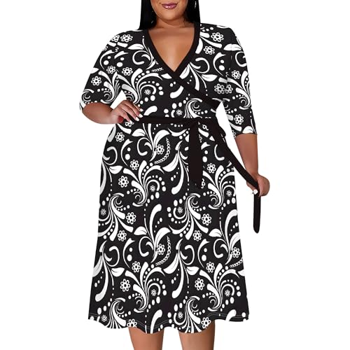 Image of PinkPatty Women's Plus Size Maxi Dress Print 3 /4 Sleeves V Neck Party Sundress Wedding Guest Dresses