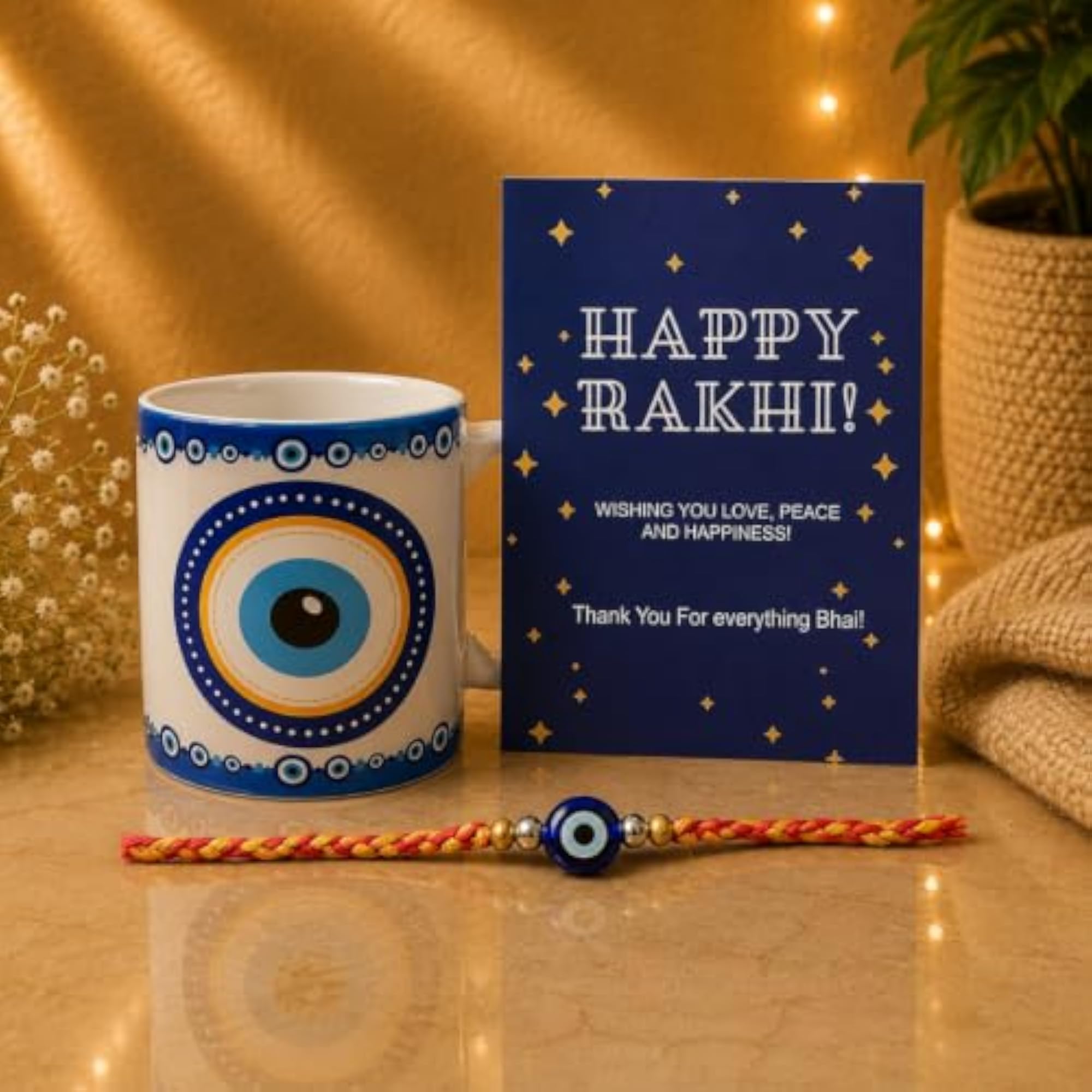Evil Eye Rakhi Gift Combo with Mug & Greeting Card