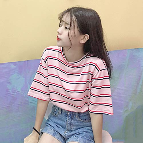 Buy FairOnly Women Fashion Pink Stripe Printing Loose T-Shirt for Summer  Wear Pink Stripe M at Amazon.in