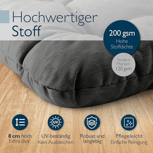Beautissu 4er Set Premium Stuhlkissen 40x40 cm Anthrazit – UV-beständig & Robust Sitzkissen Outdoor 8 cm dick Polster für Balkonstühle – Gartenstuhl Sitzpolster Stuhl Kissen Indoor – HighLux SK