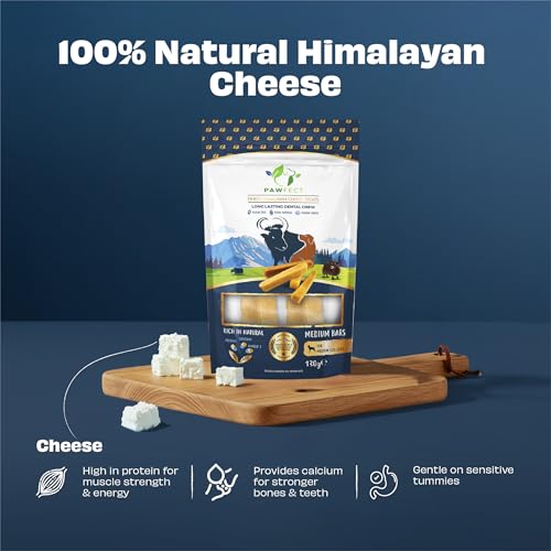 Image of Pawfect Himalayan Yak Cheese Chews for Medium Dogs - 100% Natural, Long-Lasting Cheese Bone - Rich in Protein & Calcium - Daily Dental Treat- Plaque Off & Tartar Control - Pack of 2 (130g /4.58oz)