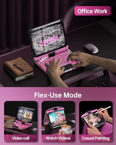 Image of Intermerge Keyboard Case for iPad mini 7 (A17 Pro, 2024) & Mini 6 (2021) 8.3 inch - 360 Swivel Multi-Touch Trackpad, 7-Color RGB Backlit Keys, Pencil Holder, Type-C Charging, Power Indicator-Blush Pulse
