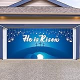 Roetyce Happy Easter Garage Door Decorations, Extra Large Blue He is Risen Garage Door Banner Backdr