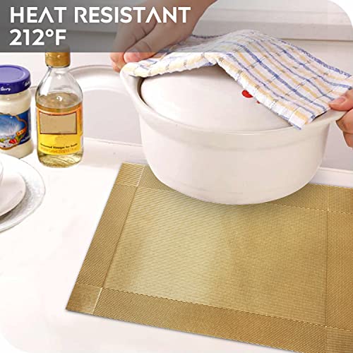 Placemats Set Of 6, Table Placemats, Heat Resistant Woven Placemats,Washable Pvc Place Mats, Woven Vinyl Placemats, Non-Slip Stain Resistant Kitchen Table Placemats Easy To Clean (Gold) #TOP2