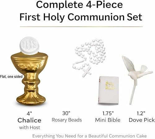 Miniatura 5 de Oasis Supply Kit de decoración para tartas de la Primera Comunión – Juego de decoración de pastel religioso de 4 piezas con cáliz y anfitrión,