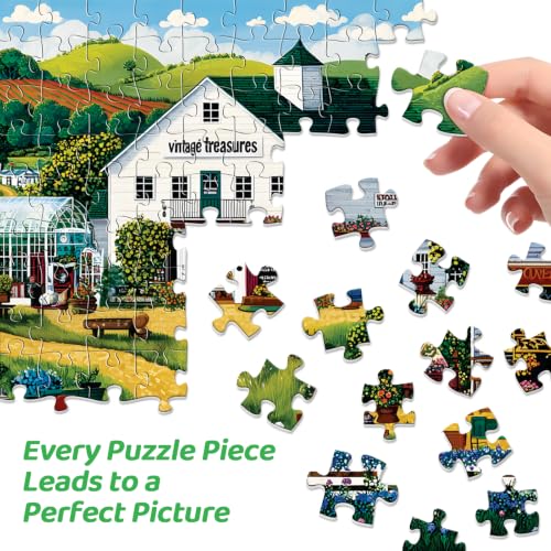 500 Piece Puzzles for Adults,Country Cottage Jigsaw Puzzles 500 Pieces, Green Valley Meadow Puzzles for Teens Seniors, Summer Farm Garden Jigsaw Puzzle Relaxing Family Activity Birthday Gift - Image 3