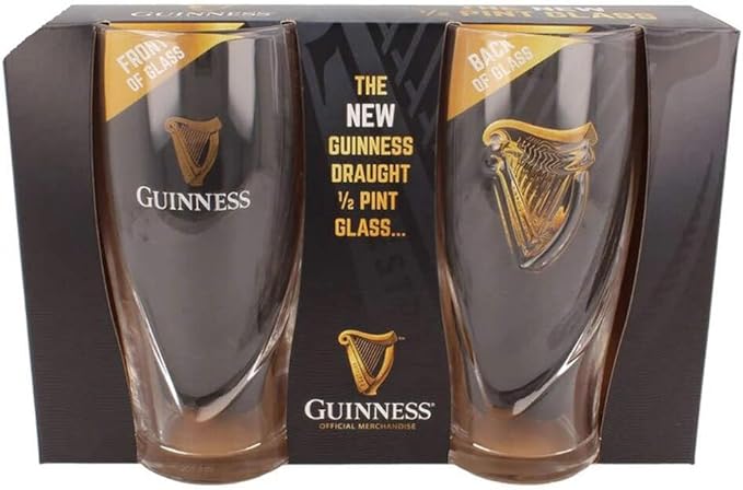 Offizielles Guinness Logo 2er Pack 1/2 Pint-Glas-Set mit geprägter Harfe Offizielles Guinness Logo 2er Pack 1/2 Pint-Glas-Set mit geprägter Harfe