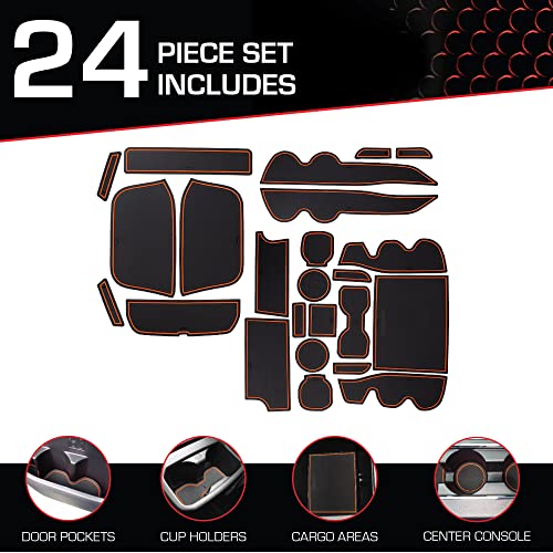 Cupholderhero For Toyota Tacoma Accessories 2016-2023 Premium Custom Interior Non-Slip Anti Dust Cup Holder Inserts, Center Console Liner Mats, Door Pocket Liners 19-Pc Set (Double Cab) (Orange Trim) #TOP1