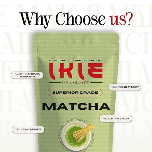 Image of IKIE Matcha Green Tea Powder 50g | No Additives | Organic Japanese Matcha, Premium Grade, Stone Ground | Shizuoka Origin | Ideal for Lattes & Smoothies | Boosts Focus