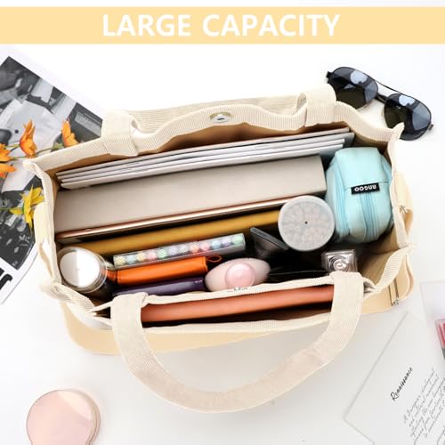 Image of Corduroy Tote Bag for Women Small Satchel Bag Mini Tote Bag Aesthetic Crossbody Handbag - School Work Travel Shopping