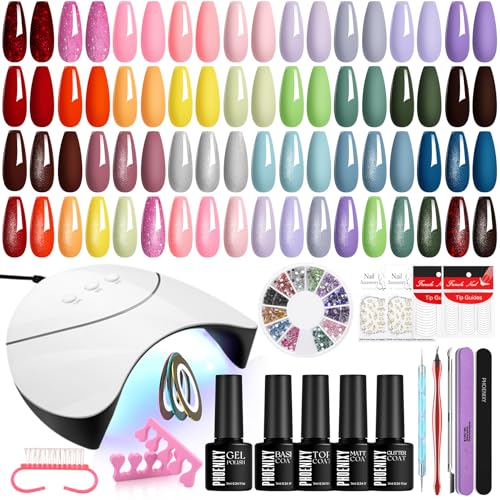 Phoenixy Gel Nail Polish Set, 72 Effects Gel Nail Kit with 36W U V Nail Lamp Glossy Matte Glitter Top Coat