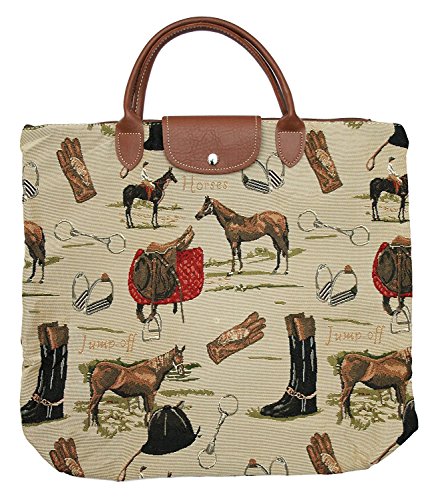Signare Sac de shopping pliable réutilisable en 15 designs, Polyester Toile Synthétique Cuir, cheval, carry-on