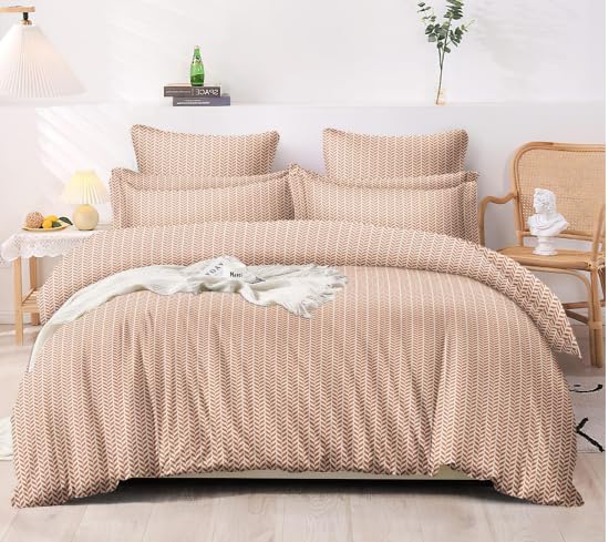 Image of Sleepy Threads Queen Size Blended Cotton Bedsheet with Soft Breathable Blended Cotton Fabric, Geometric Design, Modern Bedroom Bedding Set, 1 Flat Bedsheet with 2 Pillow Covers (93x106 Inch, Brown)