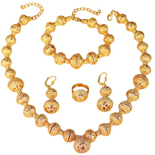 Image of GEHNEY joy of jewels 24k Gold Plated Choker Jewellery Set for Women - Earrings Ring & Bracelet Gold Necklace Set for Women Stylish - Bridal Necklaces for Women Golden with Cubic Zirconia CZ Stones