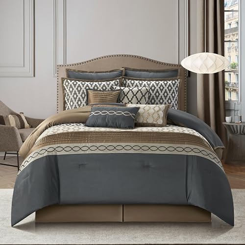 Grand Avenue Geometirc California King Size Comforter Set, 10 Piece,