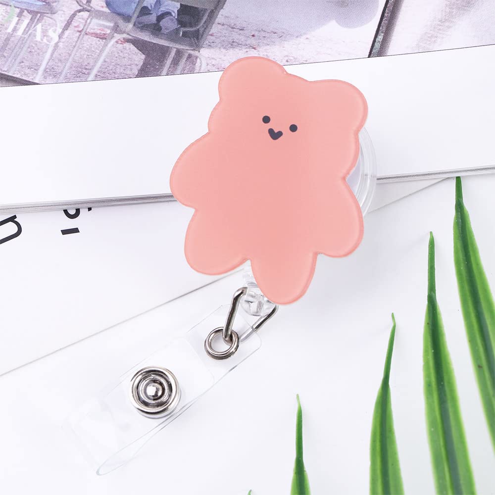 Retractable Badge Reel, Acrylic Name Card Holder Candy Color ID Card Clip, Cartoon Bear Badge Holder Office Supplies Gifts for Nurse Doctor(Orange)