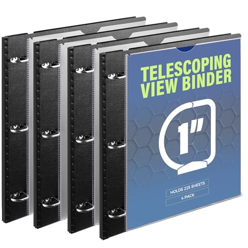 Image of WOT I 1 Inch Telescoping 3 Ring Binder 4 Pack, Expandable Flexible Binder with Customizable Front Cover & Clear Catalog Pocket, Holds 8.5 inchx11 inch Paper, School Office Supplies, Black