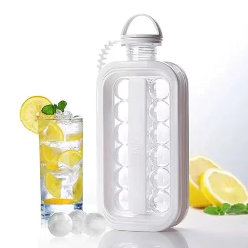 FANGJISS Bandeja sanitaria redonda para hacer bolas de hielo, 2 en 1, moldes portátiles para cubitos de hielo, hace 17 bolas de hielo, botella de viaje, FANGJISS-1551