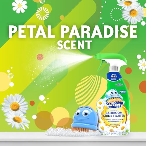 Image of Scrubbing Bubbles Bathroom and Shower Cleaner Disinfectant Spray, Foaming Action Bathroom Grime Fighter, Petal Paradise Scent, 32oz (Pack of 2)