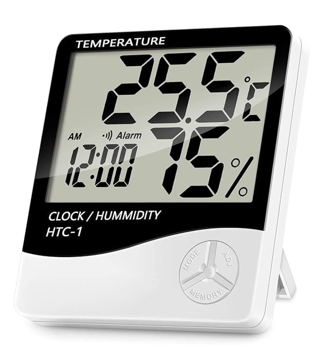 RTEK HTC-1 Digital Hygrometer Thermometer Humidity Meter With Clock LCD Display (B0D921YPX4) Amazon Price History, Amazon Price Tracker