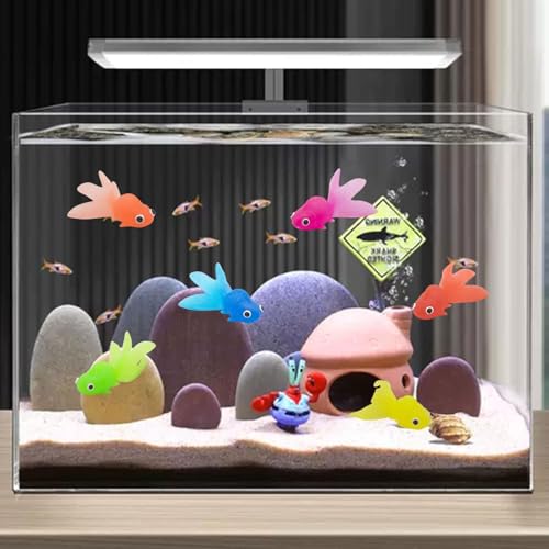 Heyumybit 21 Stück Plastik Schwimmende Fische,Dehnbare Neon Fische,Künstliche Schwimmende Fische,Weiche Gummi Goldfische für Goldfischbecken und Aquarien