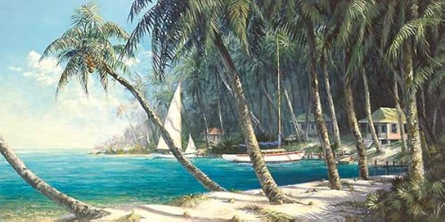 Amazon.com: Picture Peddler Bali Cove by Art Fronckowiak Tropical Beach Landscape Print Poster Image Size is 24x12 Overall Size is 26x14 Inches: Posters & Prints