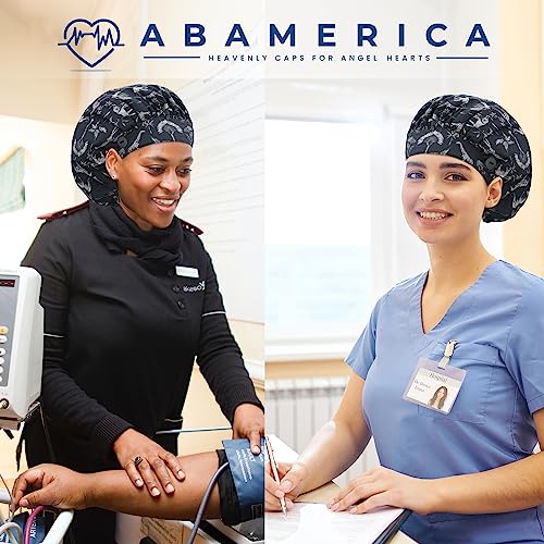 Image of ABAMERICA Bouffant Caps with Button and Sweatband, Adjustable Scrub Caps for Women Men, One Size Multi Color