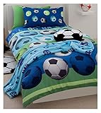 Soccer Blue Twin Bed Quilt Cover Duvet Set