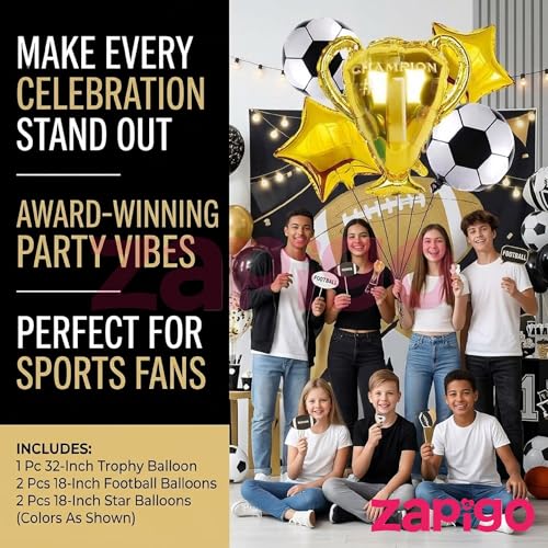 Image of Balloonistics Football Worl Cup Theme Birthday Balloon Bouquet | Football Birthday Party Decoration | Soccer Sports Birthday Balloon Set | Pack of 5