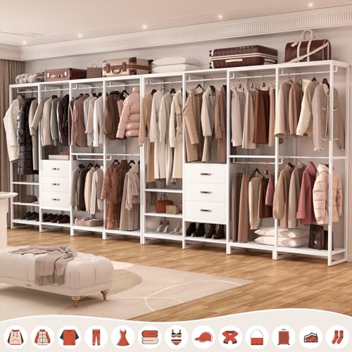 Heavy Duty Wood Wardrobe Closet with Drawers for Bedroom
