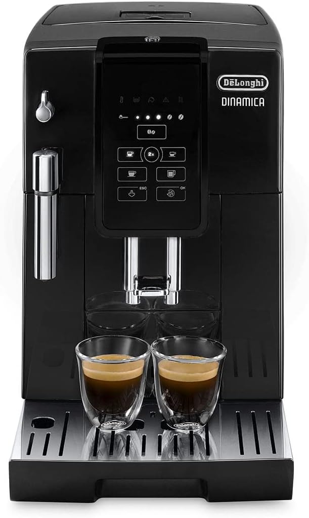 De'Longhi Dinamica ECAM353.15.B front view with two espresso cups