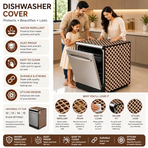 Image of Dishwasher Cover for 12 to 15 Place Setting | Water-Resistant Dustproof Zip Cover | Universal Fit Compatible with Bosch, LG, IFB, Hafele, Faber & More | 63 x 63 x 88 cm | Design 19