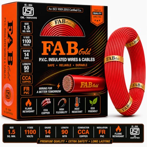 Image of 1.5 sqmm Single Core Copper Electrical Wire, 90 Meter (Red) | Heat Resistant & Flame Retardant (FR) | Lead-Free LSH House Wire for Home & Industrial Use