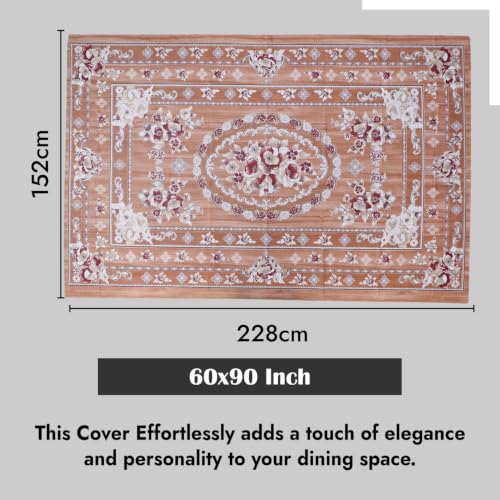 Image of Dakshya Industries Waterproof PVC Table Cover 60x90 Inch for Dining Table, Floral Printed Table Cloth, Washable Oilproof Table Protector, Plastic Cover for 6 Seater & 8 Seater Tables (Rust)