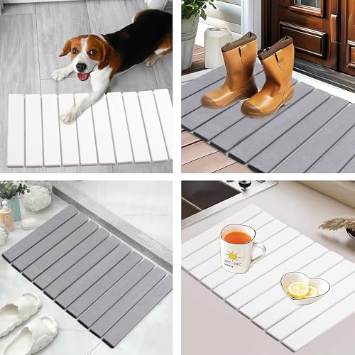 GMMA Quick Dry Collapsible Dish Drying Mat, Eco-Friendly Absorbent Diatomaceous Earth Mats for Dishes Bottles Cups 24"×16"Large Stone Dish Drying Mats for Kitchen Counter (White, 24"（L）×16"（W）) by GMMA - Image 6