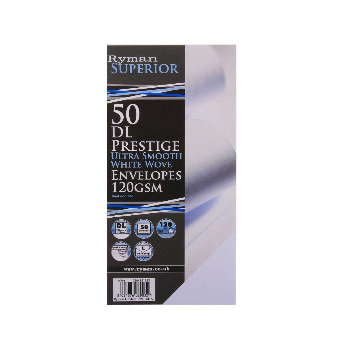 Ryman Prestige Ultra Smooth Envelopes DL 120gsm Heavy Weight Peel & Seal Pack of 50