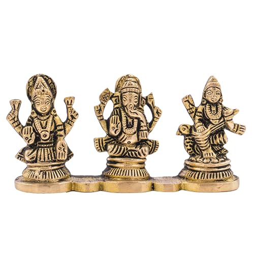 Estatua Lakshmi Ganesh Saraswati de Latón para Pooja