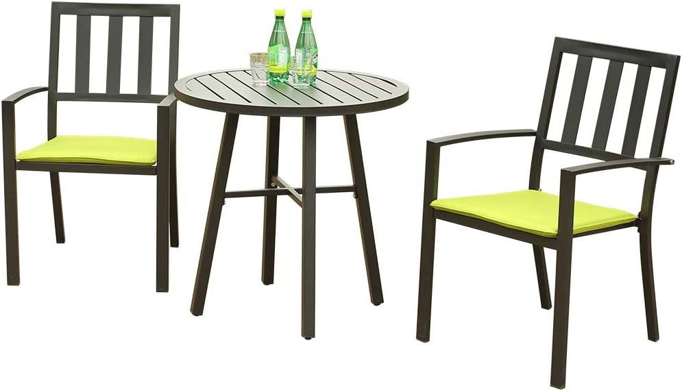 eclife Steel Patio Bistro Set Premium Outdoor Rust-Resistant 3 Piece Patio Set W/Table, Chairs, Cushion (Mint Green)