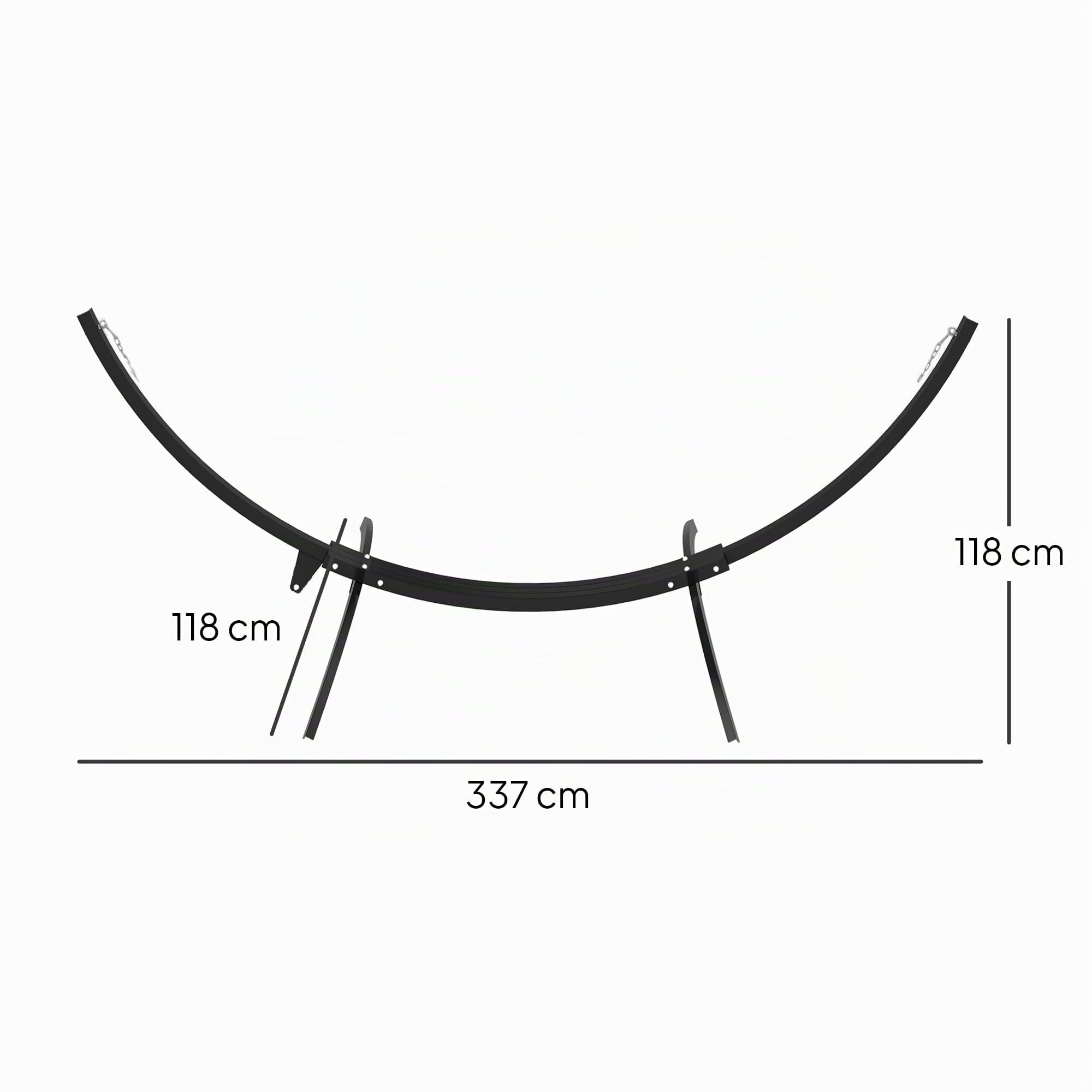Outsunny Soporte de Hamaca de Metal con Ruedas, Soporte de Hamaca Carga máx. 150 kg con Cadenas, Ganchos, para Uso en Exteriores e Interiores, 337 x 118 x 118 cm Negro