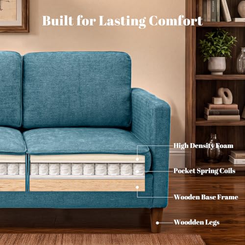 Image of 56 inch Chenille Loveseat Sofa, Mid Century Modern 2 Seater Love Seat Couch