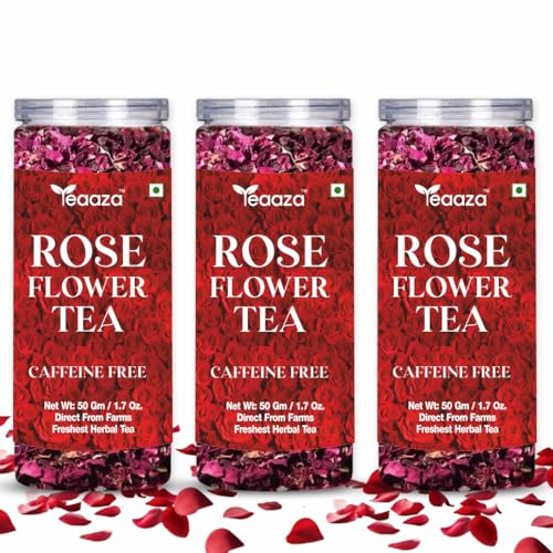 Image of Teaaza Rose Flower Tea Pack of 3 - Grade A| Natural Sun-Dried Rose Petals 50 grams - 50 Cups each box | Herbal Tea | Rich In Vit - C | For Beautiful Hair & Skin | Loose Pack